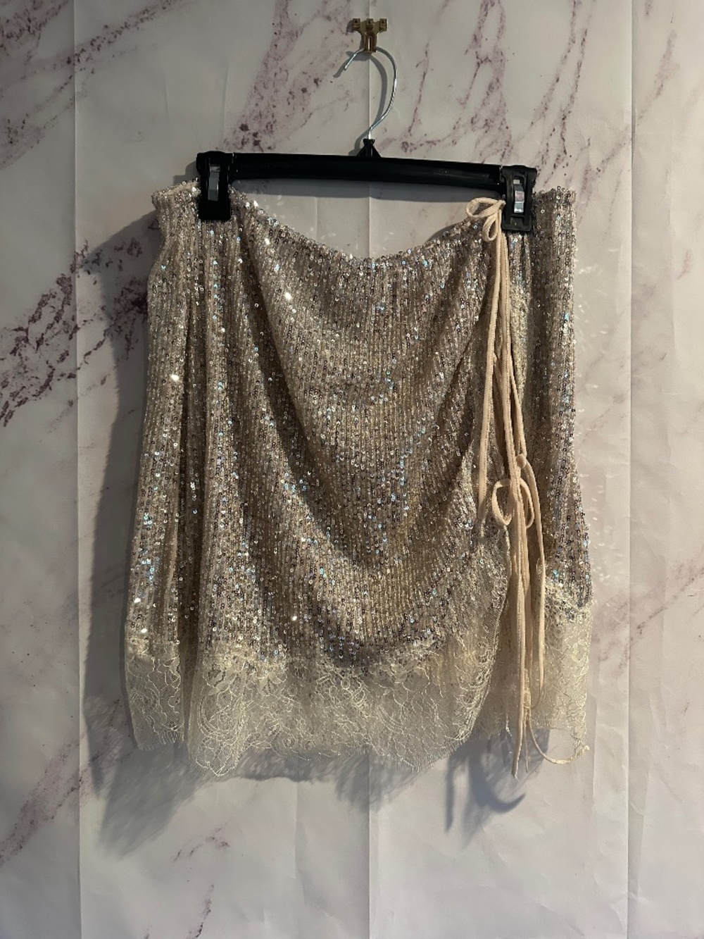 FREE PEOPLE INTIMATELY SEQUIN SKIRT CREAM/SILVER METALLIC WOMENS XL - NWT